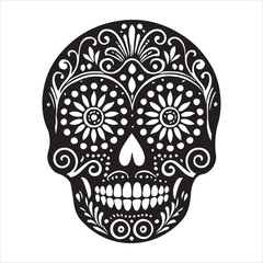 Fototapeta premium Mexican Floral Sugar Skull Vector illustration - Sugar Skull head clipart