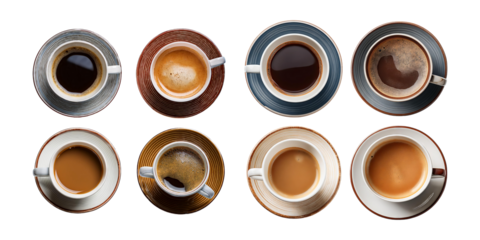 Various Coffee Cups with Different Beverage Colors