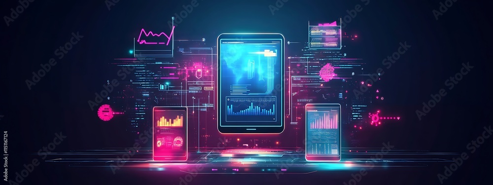 Poster mobile phone with data analysis.
