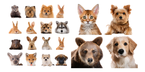 Cute Animals on Transparent Background Collection