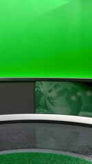 A green screen background for news anchorman setups, offering flexibility for diverse broadcast applications