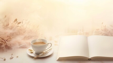 A steaming cup of coffee, fresh stationery, and an open notebook set against soft, muted colors symbolize hope and new beginnings, inspiring creativity.