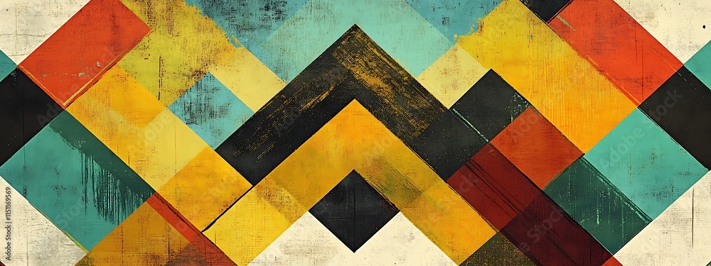 Poster colorful geometric pattern with textured diamonds.