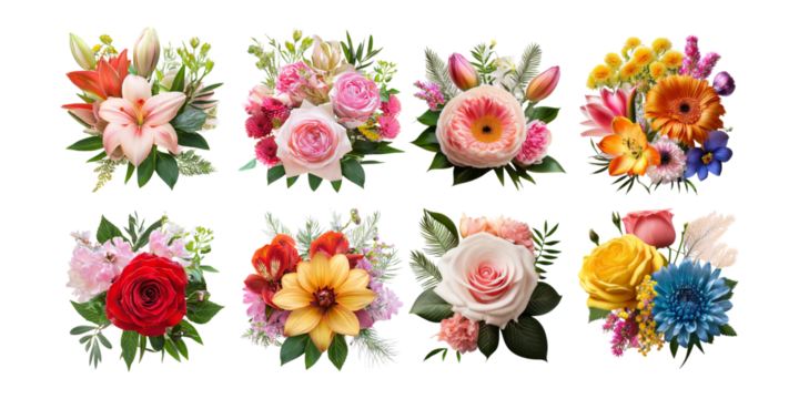 Colorful Floral Arrangements with Transparent Background