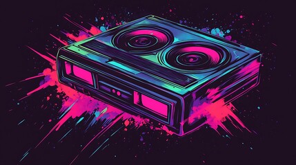 Obraz premium Neon colored retro audio cassette tape.