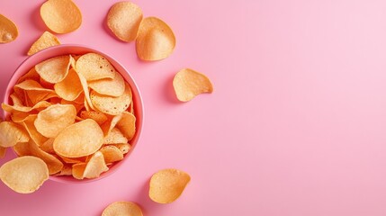 A bowl of crispy corn chips spilling onto a pink background, celebrating the crunchy snack for National Corn Chip Day.