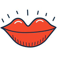 Woman's lip. Girl mouth with red lipstick. cartoon