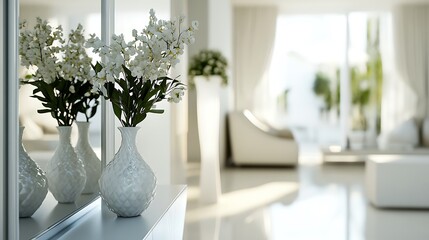 Elegant White Flowers Gracefully Decorate Modern Home. AI Generated