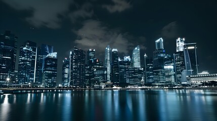 Fototapeta premium A stunning illuminated city skyline at night with skyscrapers glowing brightly, symbolizing the energy of urban life.