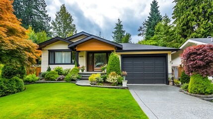 Stunning Suburban Home Photo: Lush Landscape, Wide Shot. AI Generated