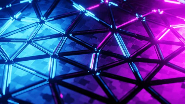 Triangle shape mosaic cyber surface. Futuristic pattern with blight glow light animation geometric texture 3d render  Seamless loop 