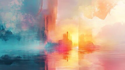 Fototapeta premium Dreamlike Digital Painting: Vivid Sunset Cityscape. AI Generated