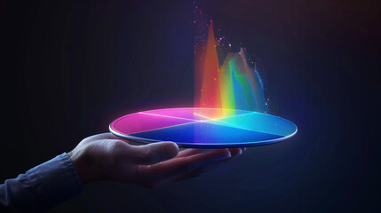 Hand Holding a Futuristic, Color-Coded Disc Displaying Data
