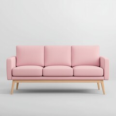 Naklejka premium Modern Pink Sofa with Wooden Legs in Minimalist Living Room Style