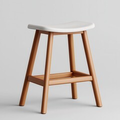Modern Wooden Stool with White Seat in Minimalist Style