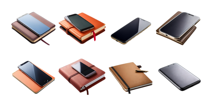 Stylish Phone and Notebook on Transparent Background
