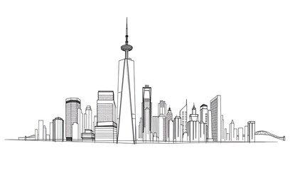 Elegant Line Art Cityscape Illustration. AI Generated