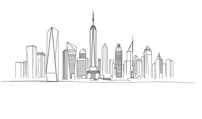 Elegant Line Art Cityscape Illustration. AI Generated