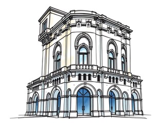 Fototapeta premium Elegant Hand-Drawn Sketch: Historic Building Illustration. AI Generated