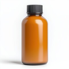 Brown Glass Bottle with Black Lid on Light Background
