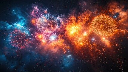 Fototapeta premium Vibrant fireworks explode, painting night sky.