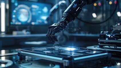 Industrial robots working in an automated factory, sparking and assembling products efficiently, showcasing modern manufacturing technology.