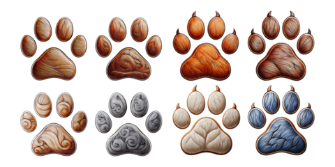 Colorful Animal Paw Prints on Transparent Background