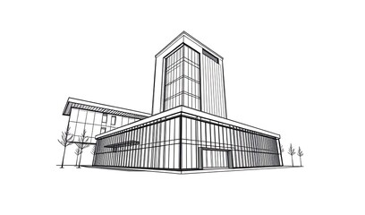 Obraz premium Precisely Drawn Modern Building Sketch Illustration. AI Generated