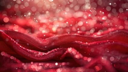 Decorative red glittering sequins on red cloth textile texture fashion background.