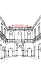 Fototapeta premium Elegant Hand-Drawn Sketch: Classical Courtyard Illustration. AI Generated