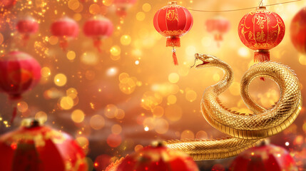 Obraz premium Chinese New Year Background with Glowing Red Lanterns, Gold Ingots, and Traditional Elements for Luxury Celebrations