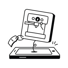 A coffee machine positioned above a smartphone screen, suggesting online purchase