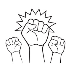 Raised hand with clenched fist line icon set