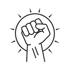 Raised hand with clenched fist line icon set