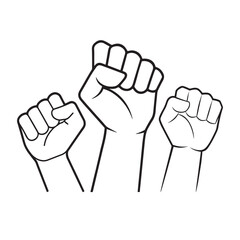 Raised hand with clenched fist line icon set