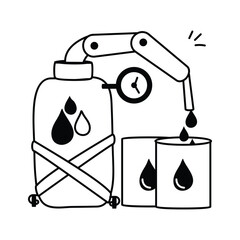 A machine transferring oil from a large container to smaller containers, oil filling concept icon