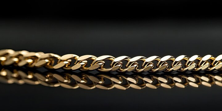 Elegant yellow gold chain for men displayed on a black isolated background. This yellow gold chain serves as an excellent material for jewelry design, showcasing unique style and sophistication.