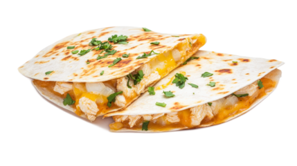 Delicious grilled chicken quesadilla with melted cheese and herbs