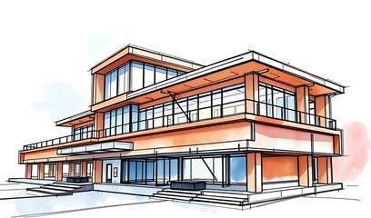 Obraz premium Modern Building Sketch: Vibrant Hand-Drawn Illustration. AI Generated