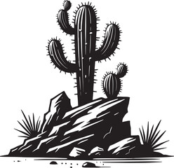 Big Cactus silhouette vector illustration isolated on white background