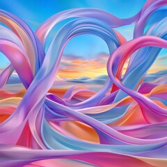 Abstract Art  Swirling Pastel Hues  Sunset Landscape