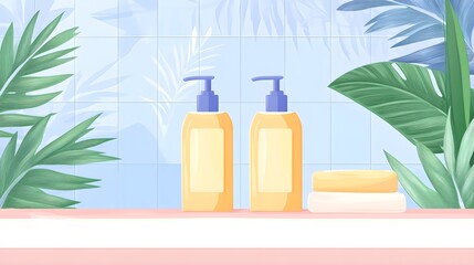 Fototapeta premium Refreshing skincare routine spa setting digital illustration tropical environment aesthetic viewpoint