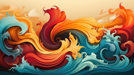Abstract swirling waves, vibrant colors.
