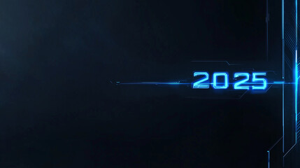 Minimalistic Futuristic '2025' Text on Tech-Inspired Blue Background with copy space for Modern and Elegant New Year Celebration Themes