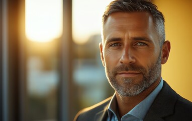 Obraz premium Confident businessman with a suit and a smile in a office background, He looking at the camera