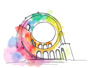 Fototapeta premium Vibrant Watercolor Illustration: Arch Design Sketch. AI Generated