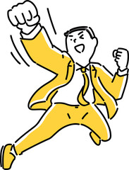 嬉しさにガッツポーズをとる会社員