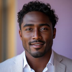 Fototapeta premium Portrait of a smiling, confident African American businessman in a suit, studio background