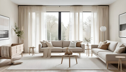living room with an open layout neutral tones modern furniture.