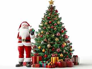 Santa Claus by Christmas Tree with Gifts 